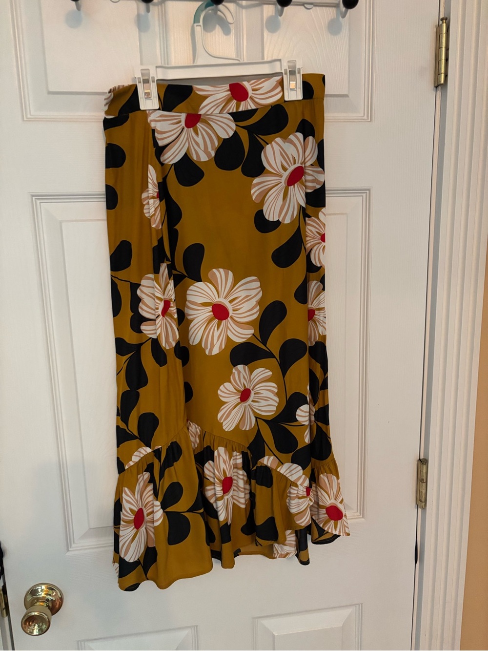 Eva Franco Mustard Floral Maxi Skirt with Ruffle Hem